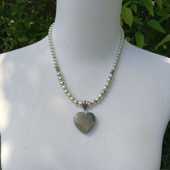 Moss Agate Sterling Silver Beaded Necklace - Picture 6 of 11